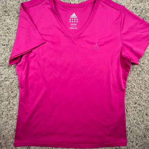 Adidas T-Shirt Womens Size Small Short Sleeve V Neck Active Pink Top Gym Workout - Picture 1 of 6